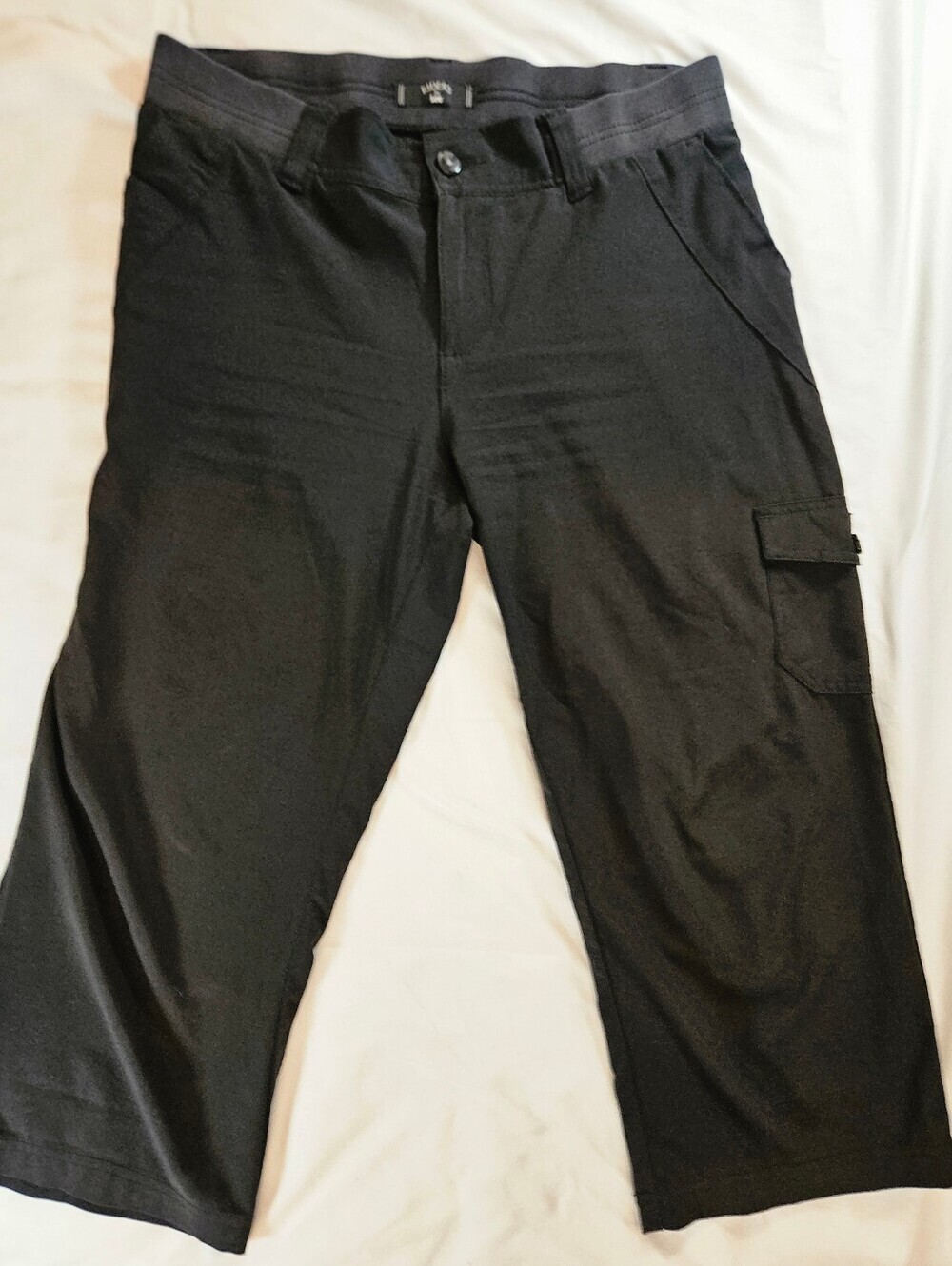 Riders By Lee Womens Black Cargo Buttoned Elastic Waistband Capri Pants Size 10